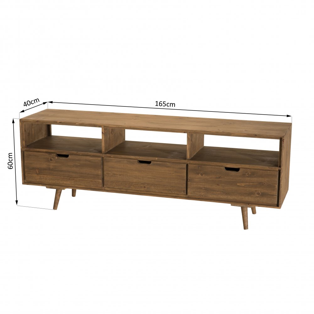 Meuble TV scandinave  3 Tiroirs ANDY En Bois sapin